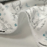 Piqué de coton imprimé les animaux de la forêt bleu fond blanc