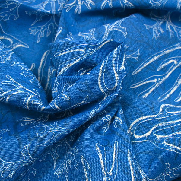 Polycoton imprimé corail fond bleu