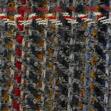 Tweed de laine mélangée Célestine ligne écrue et rouge fond gris