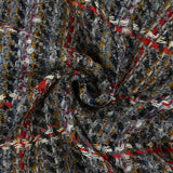 Tweed de laine mélangée Célestine ligne écrue et rouge fond gris