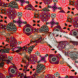 Violet and red printed viscose print and red