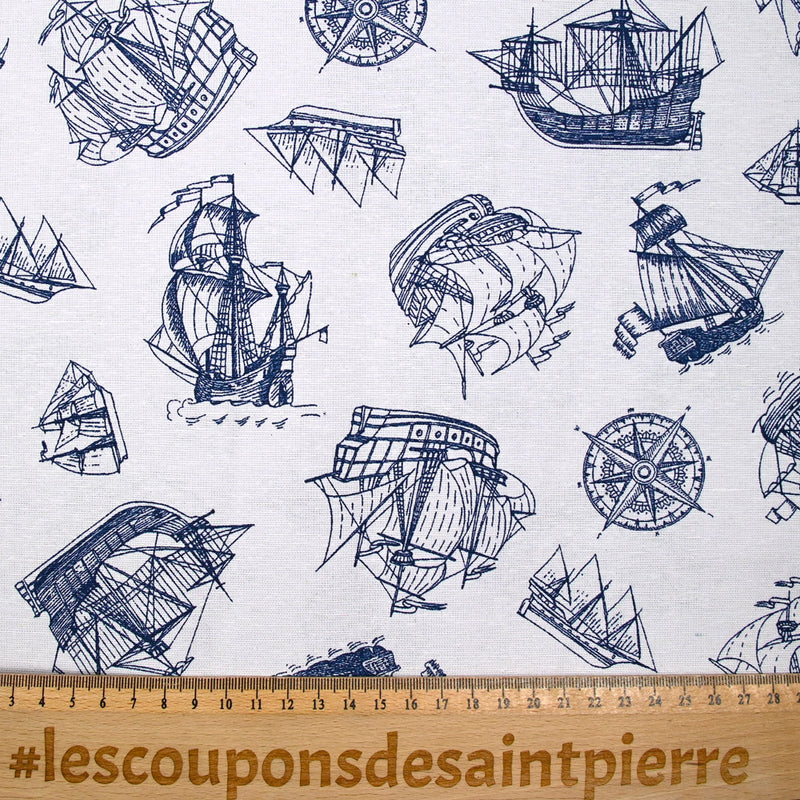 Polycotton Printed ship white background