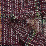 Tweed de laine mélangée Capucine ligne verte et noire fond lie de vin