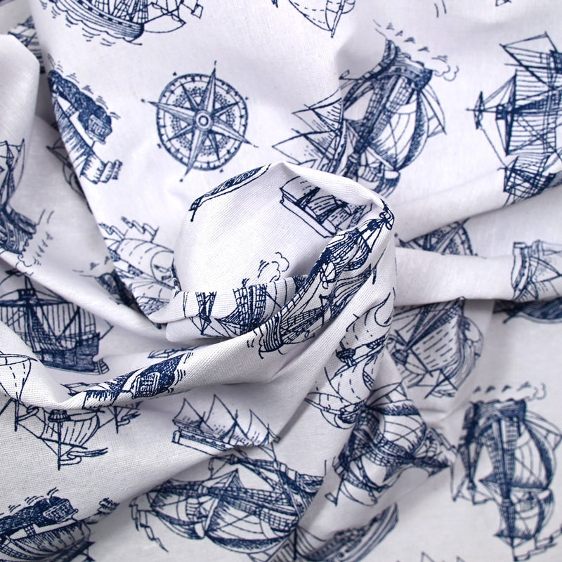 Polycotton Printed ship white background
