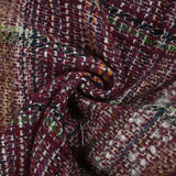 Tweed de laine mélangée Capucine ligne verte et noire fond lie de vin