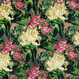 Jersey de velours botanique fuchsia et doré fond dévoré
