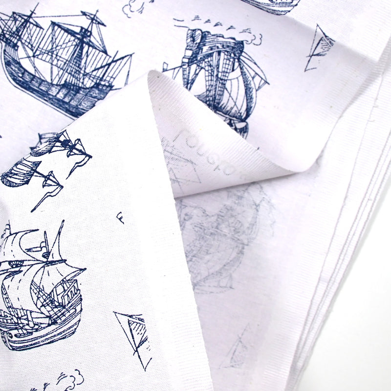 Polycotton Printed ship white background