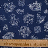 Polycotton Printed ship navy background