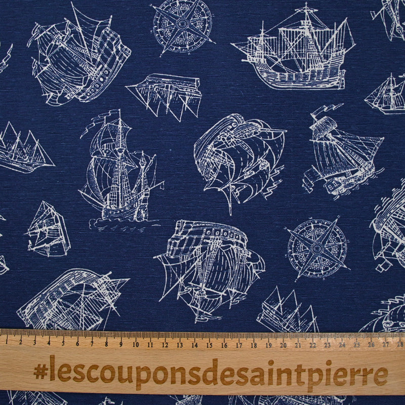 Polycotton Printed ship navy background