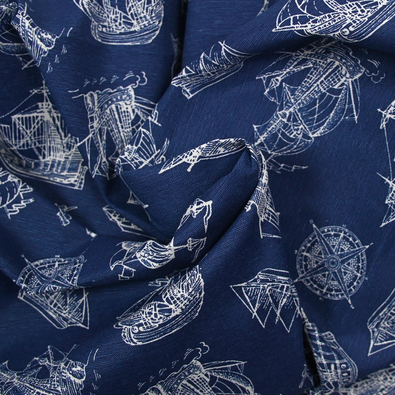 Polycotton Printed ship navy background