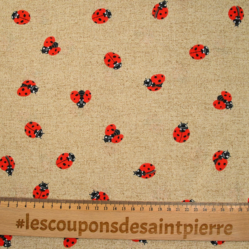 Polycoton imprimé coccinelle fond ficelle