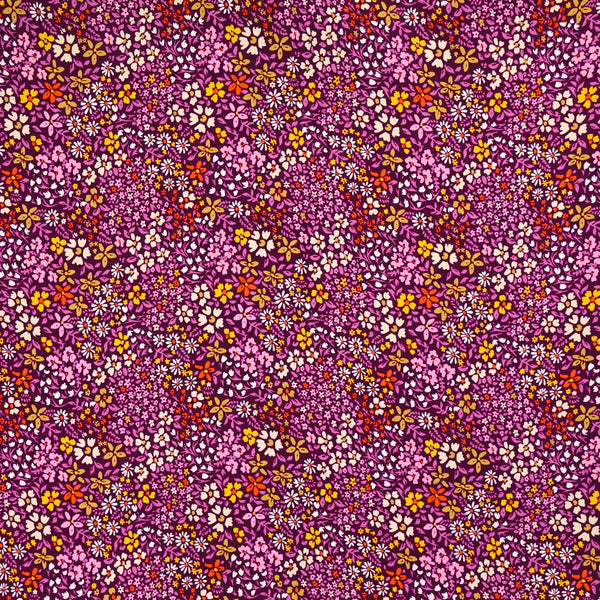 Viscose imprimée vague de fleurs fond violet