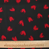 Crêpe viscose léger imprimé cœurs rouges fond noir