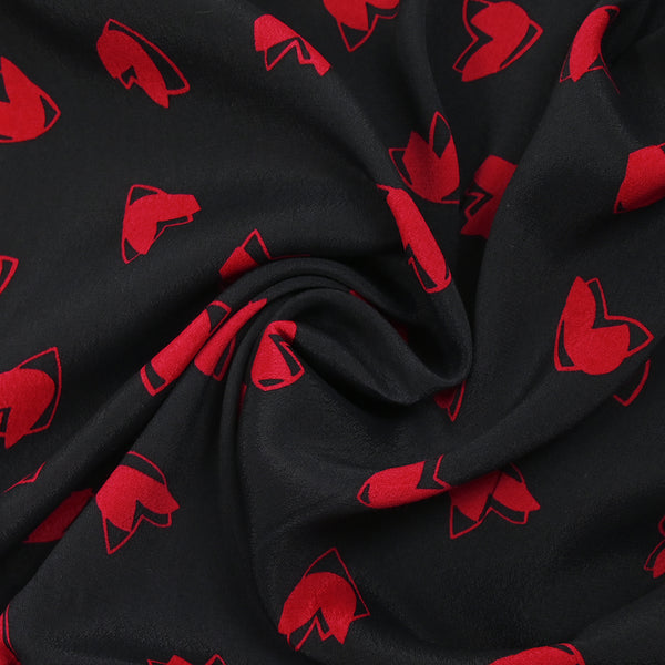 Crêpe viscose léger imprimé cœurs rouges fond noir