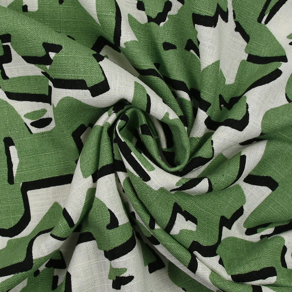 Lin viscose imprimé évasion vert fond blanc