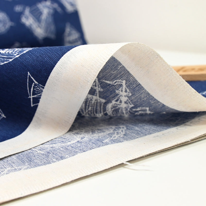 Polycotton Printed ship navy background