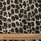 Satin de viscose imprimé léopard fond taupe et grège