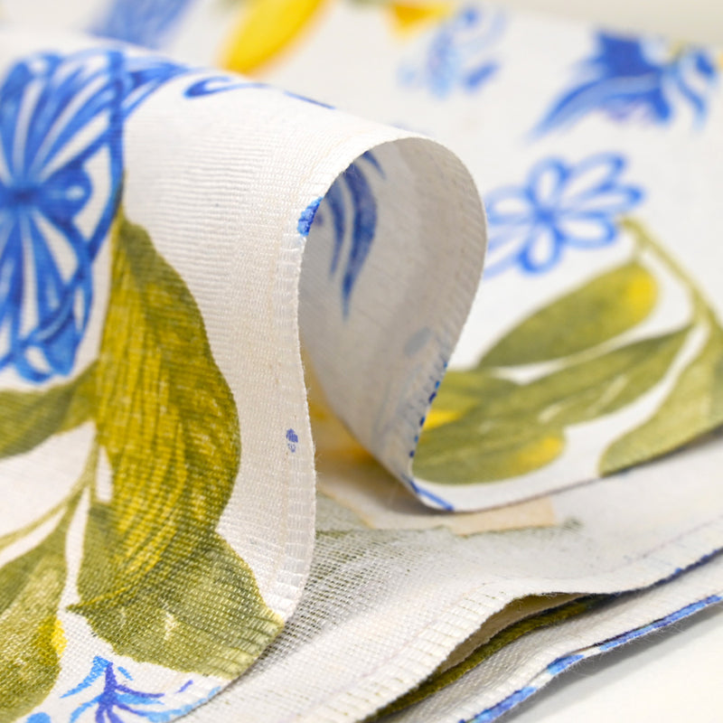 Polycoton imprimé citron azulejo fond blanc