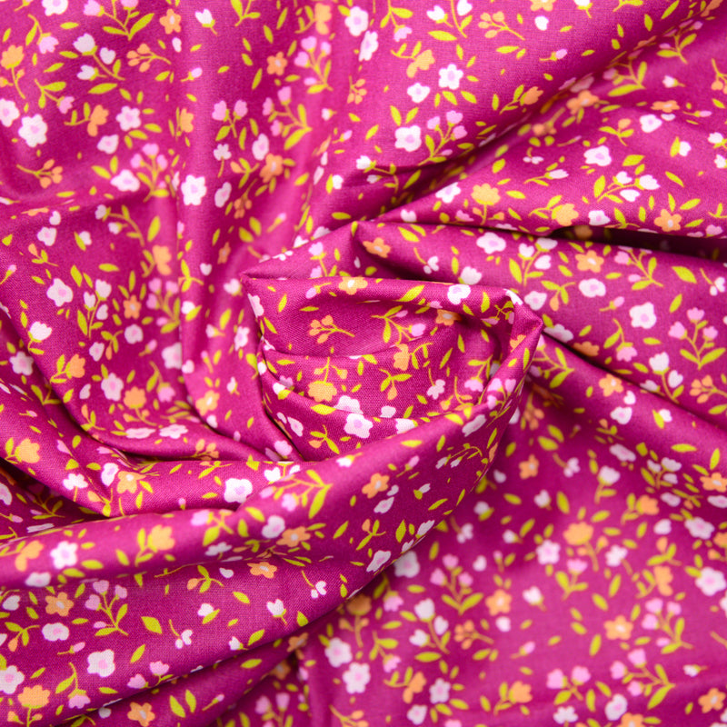 Coton imprimé Saragosse fond fuchsia
