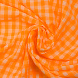 Neon orange and ecru gingham seersucker
