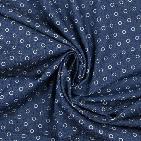 Chambray de polycoton imprimé cercle fond bleu foncé