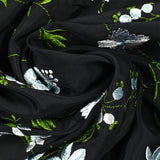 Crêpe de chine brodé Nina fond noir au mètre