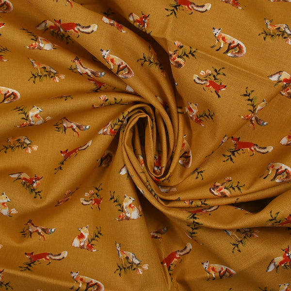 Coton imprimé renard fond ocre