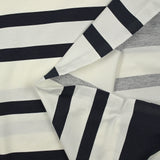 Jersey de coton fin rayé bleu nuit et blanc cassé