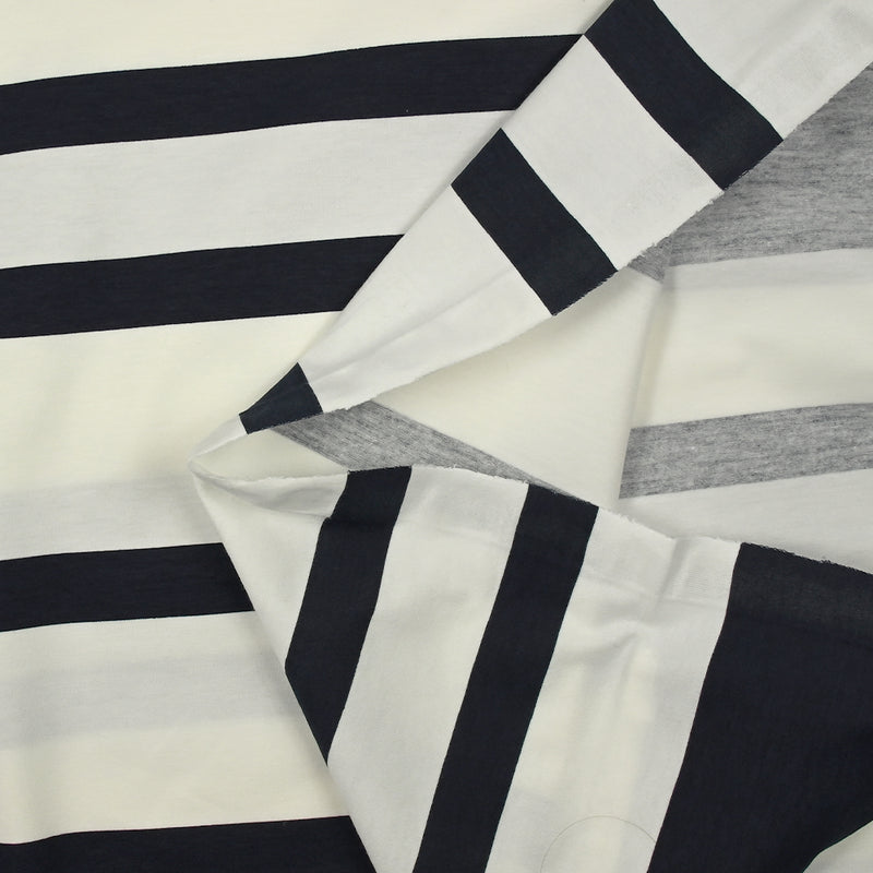Jersey de coton fin rayé bleu nuit et blanc cassé