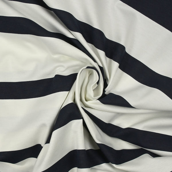 Jersey de coton fin rayé bleu nuit et blanc cassé