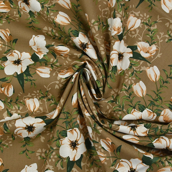Coton imprimé fleurs d'Anna fond beige