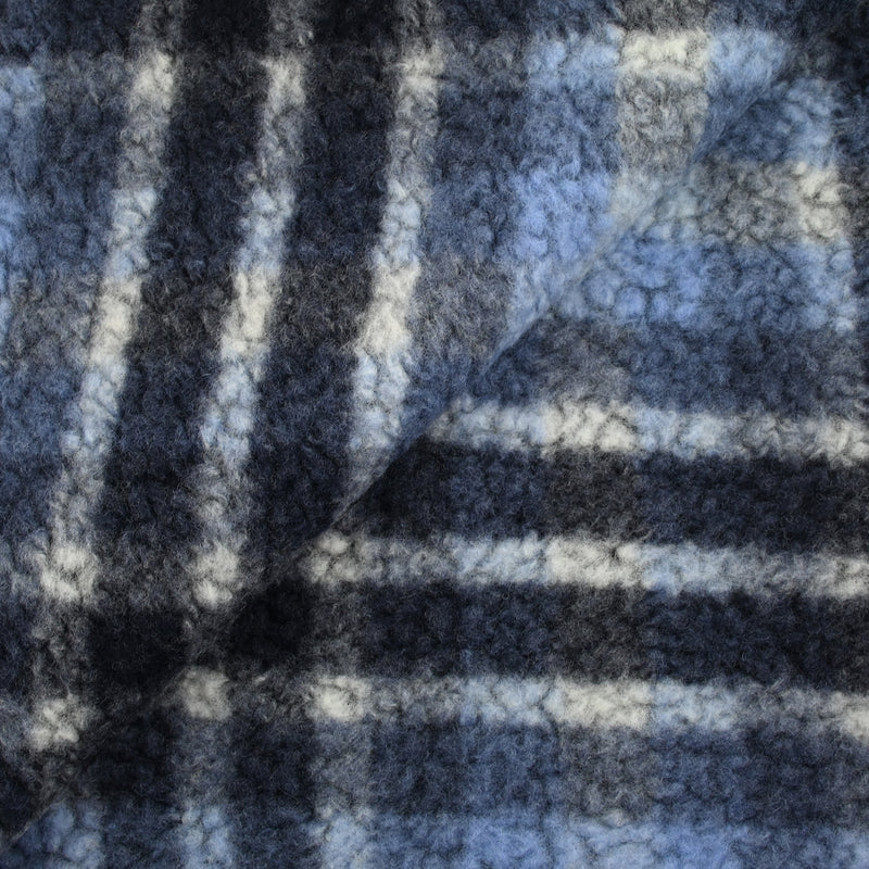 100% Laine sherpa à carreaux Jeanne fond bleu ciel