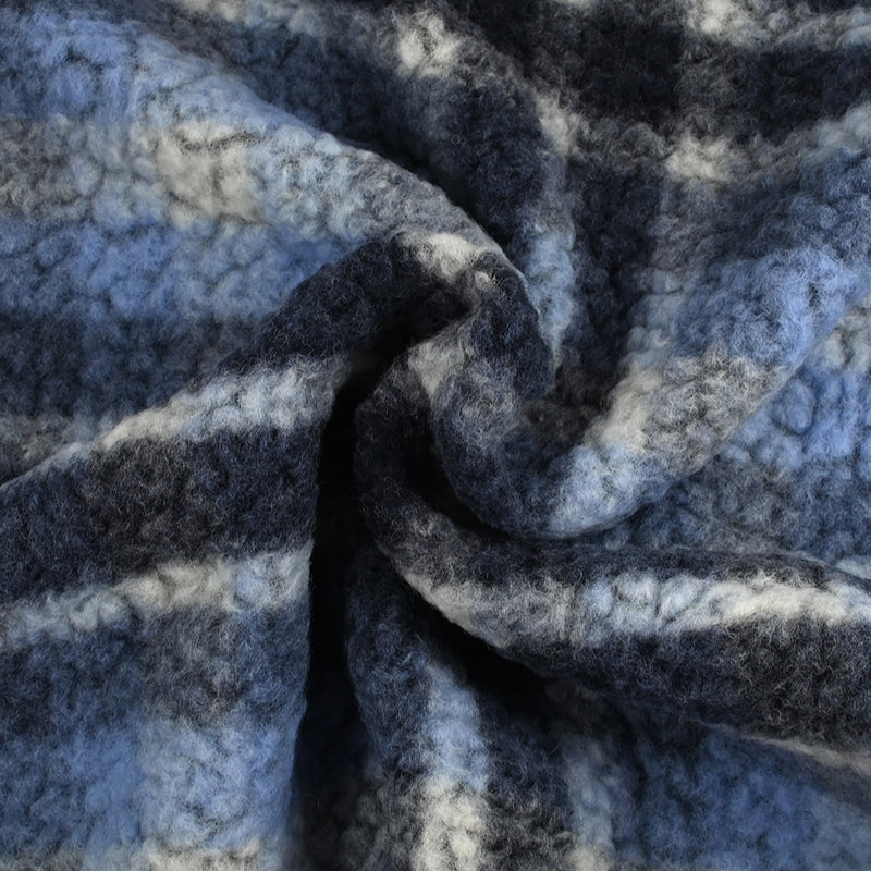 100% Laine sherpa à carreaux Jeanne fond bleu ciel