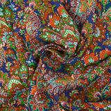 Crêpe viscose imprimé cachemire en fleurs fond bleu roi