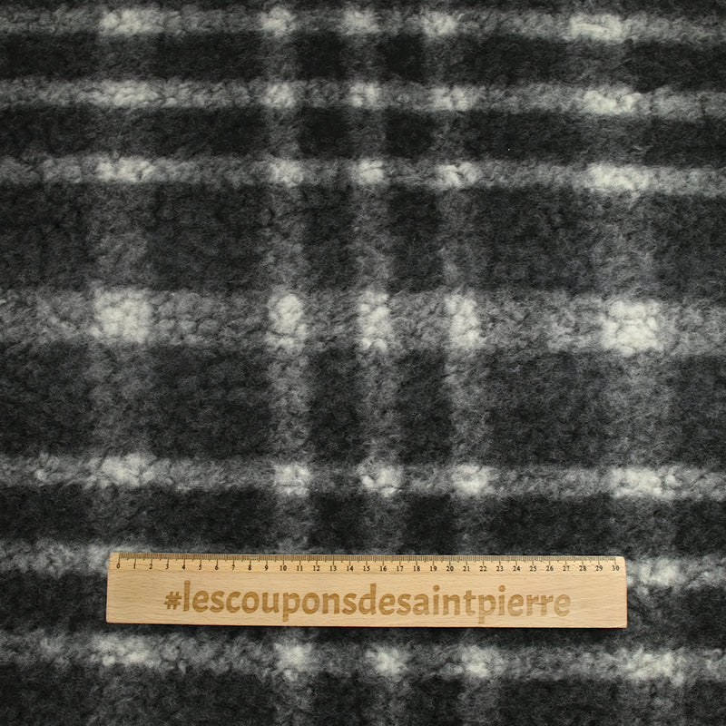 100% Laine sherpa à carreaux Jeanne fond anthracite
