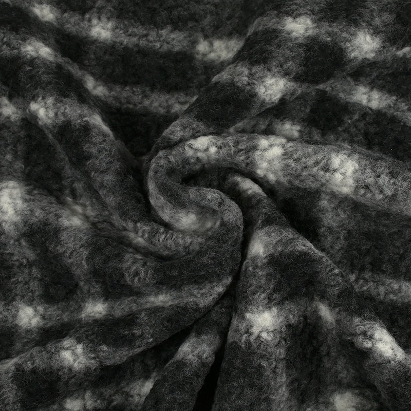 100% Laine sherpa à carreaux Jeanne fond anthracite