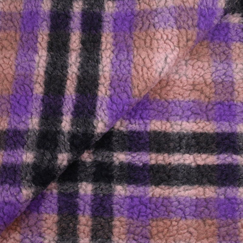 100% Laine sherpa à carreaux Jeanne fond vieux rose