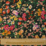 Crêpe viscose imprimé printemps en fleurs fond noir