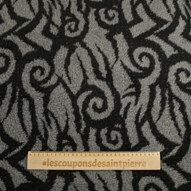 Lainage polyester sherpa tourbillon noir et gris