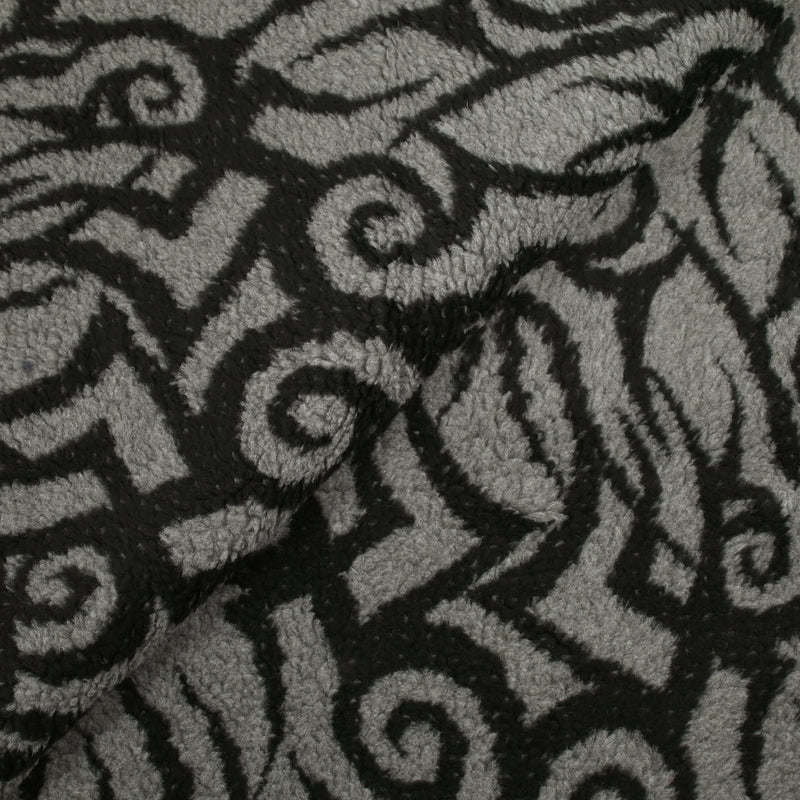 Lainage polyester sherpa tourbillon noir et gris