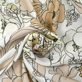Crêpe viscose imprimé en chair et en fleurs fond blanc