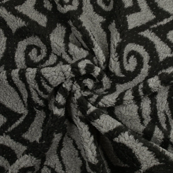 Lainage polyester sherpa tourbillon noir et gris