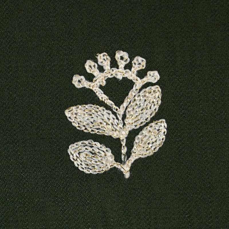 Crêpe viscosa flores bordadas Écru khaki fondo