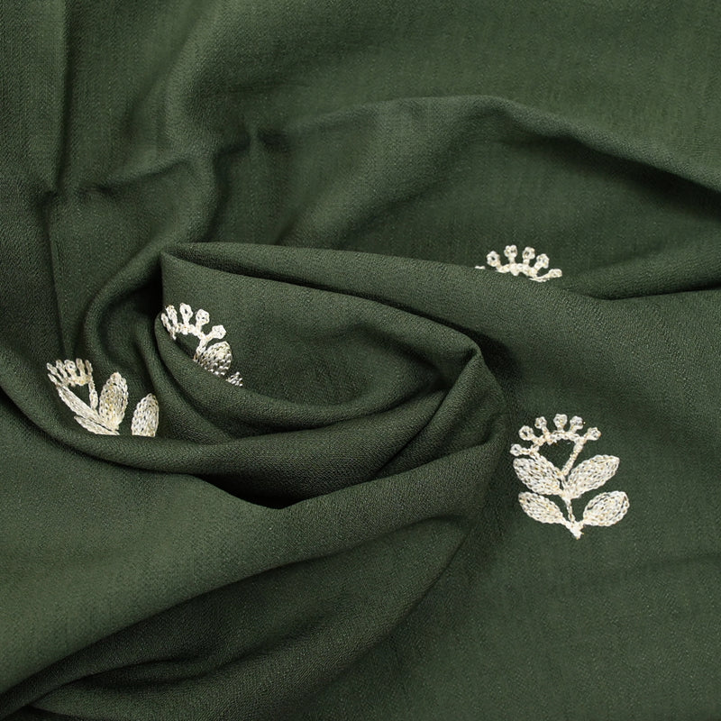 Crêpe viscosa flores bordadas Écru khaki fondo
