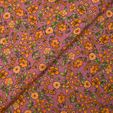 Crêpe viscose imprimé fleurs orange fond cassis glacé