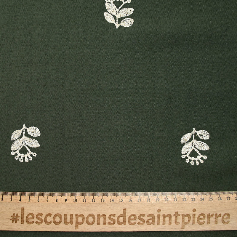 Crêpe viscosa flores bordadas Écru khaki fondo
