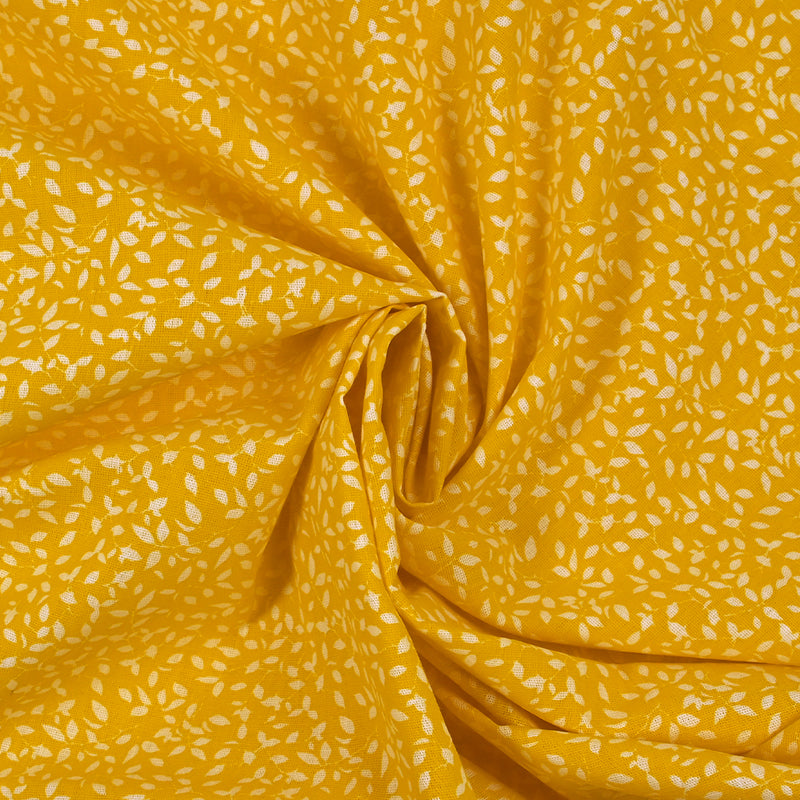 Follaje estampado de algodón con follaje estampado de fondo amarillo