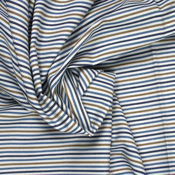 Coton tissé-teint rayé camel et bleu