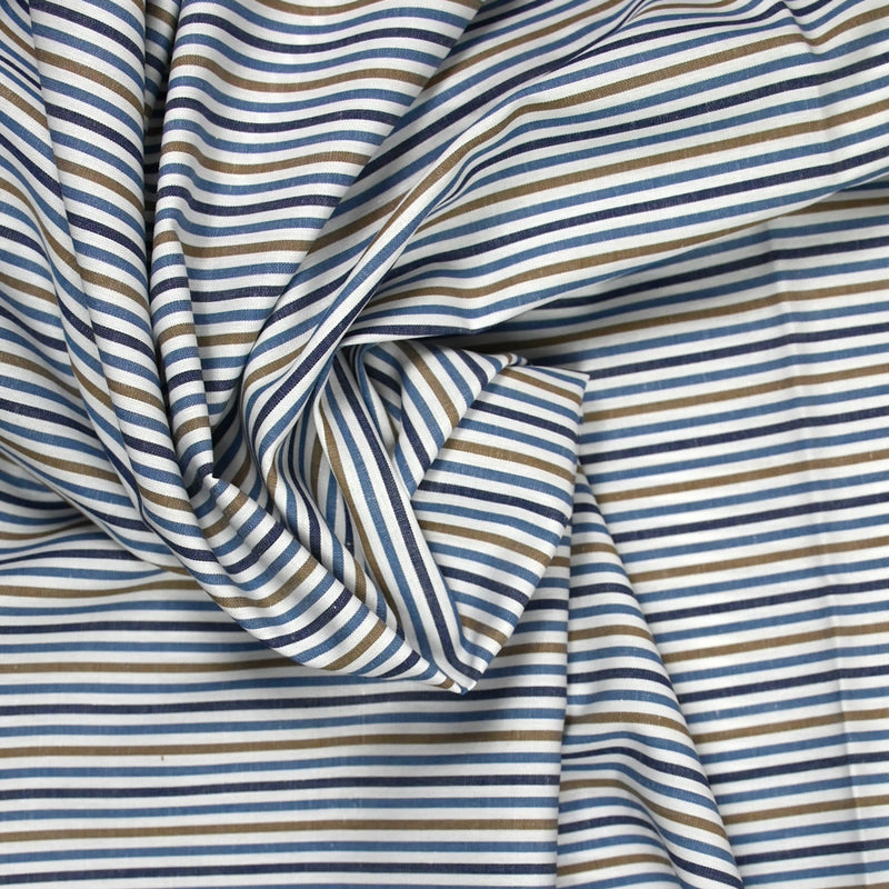 Coton tissé-teint rayé camel et bleu