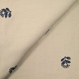 Crêpe viscosa flores iridiscentes bordadas fondo marino beige